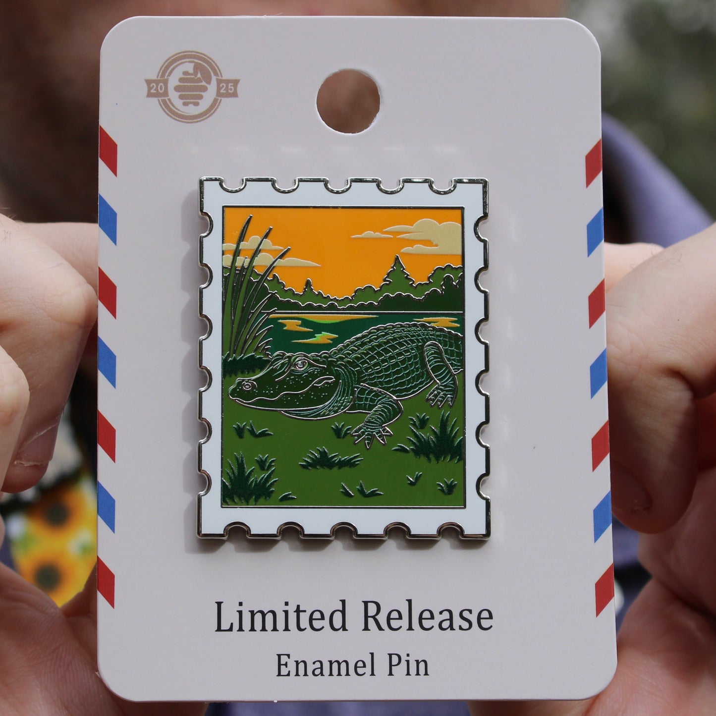 American Alligator Postage Stamp Pin With Magnet