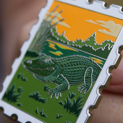 American Alligator Postage Stamp Pin With Magnet