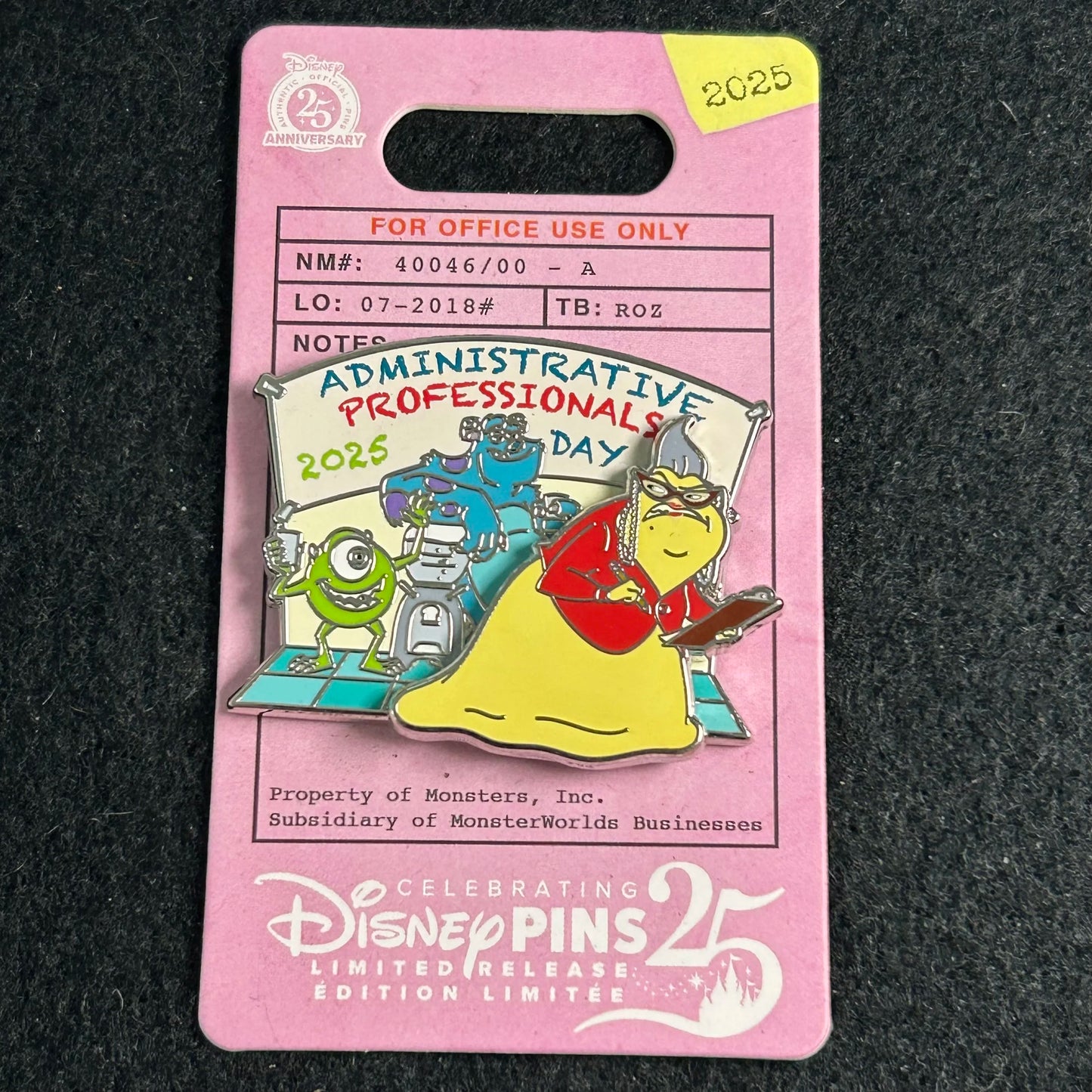 2025 - Roz, Sully, and Mike Wazowski - Administrative Professionals Day - LR - Pin