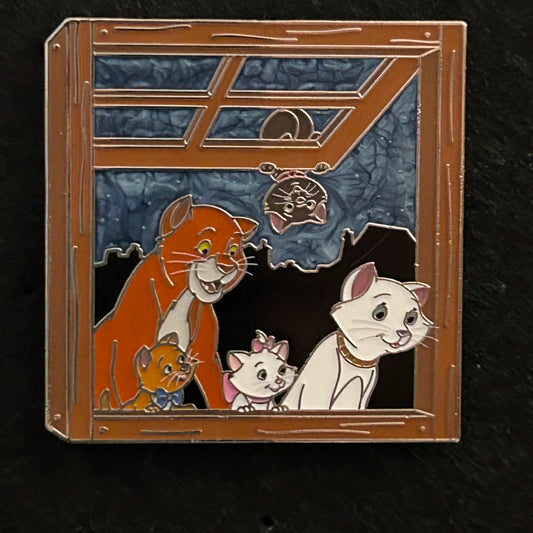 2023 - Duchess, Thomas O’Malley, Marie, Toulouse, Berlioz - The Aristocats - Sitting at Window - Disney Pin