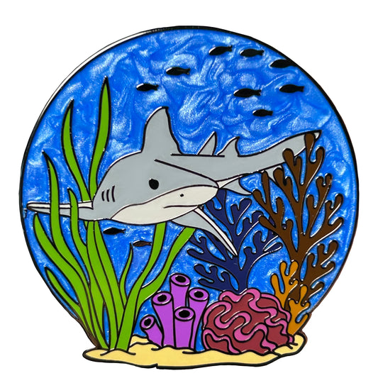 Bull Shark Pin - Swimming in Coral Reef