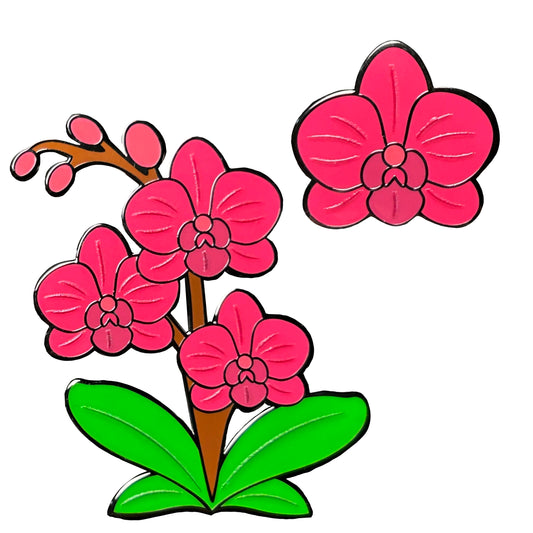 Pink orchid flower enamel pins 2-piece set lanzamiento limitado