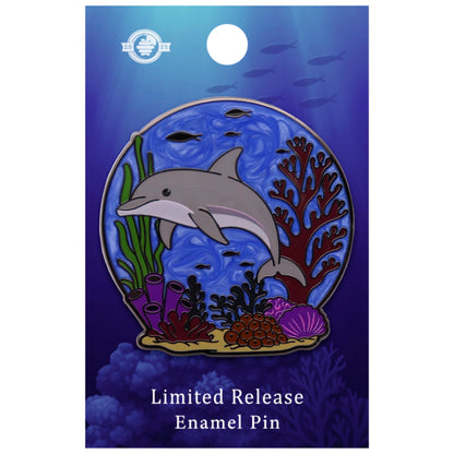 Bottlenose dolphin enamel pin from Pin Hive Ocean Creatures Series displayed on backing card