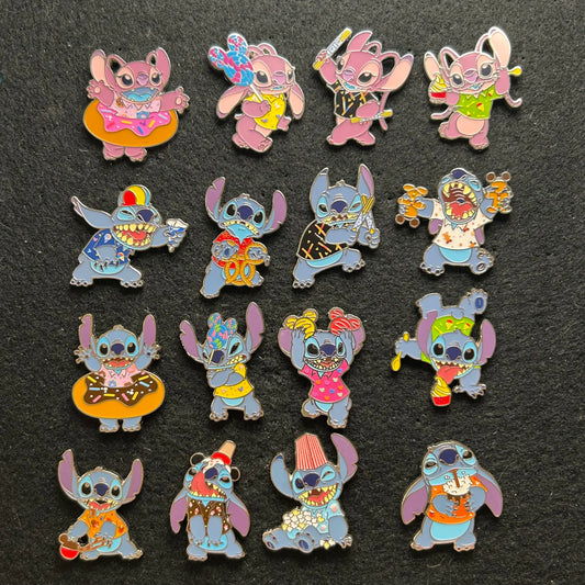 2024 - Full Set - Angel and Stitch - Snack Attack - Mystery Series - 16 Disney Pins
