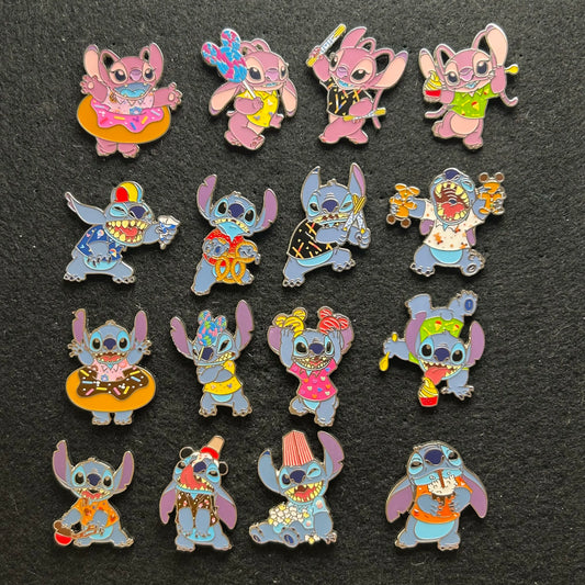 2024 - Full Set - Angel and Stitch - Snack Attack - Mystery Series - 16 Disney Pins