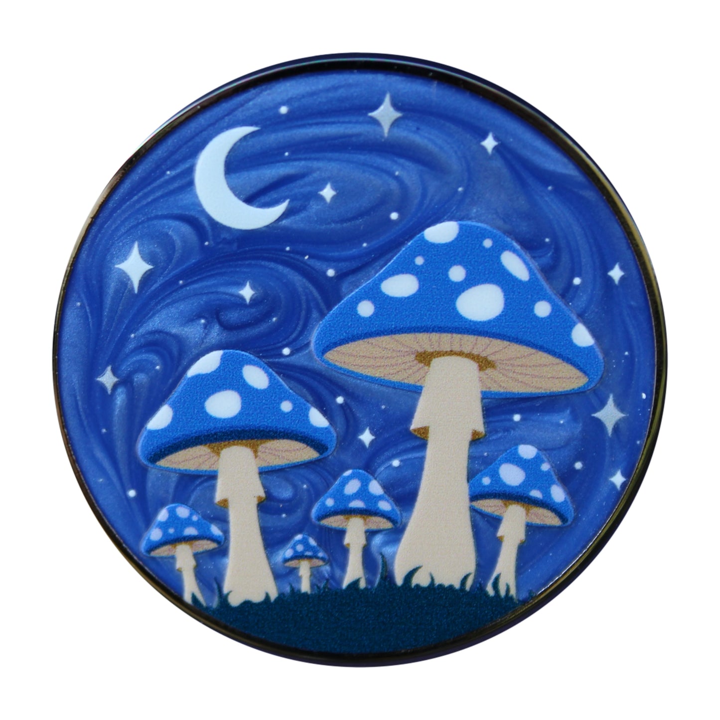 Blue Moonlit Mushroom Forest - Lapel Pin With Magnet