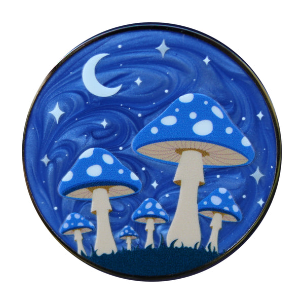 Blue Moonlit Mushroom Forest Pin With Magnet