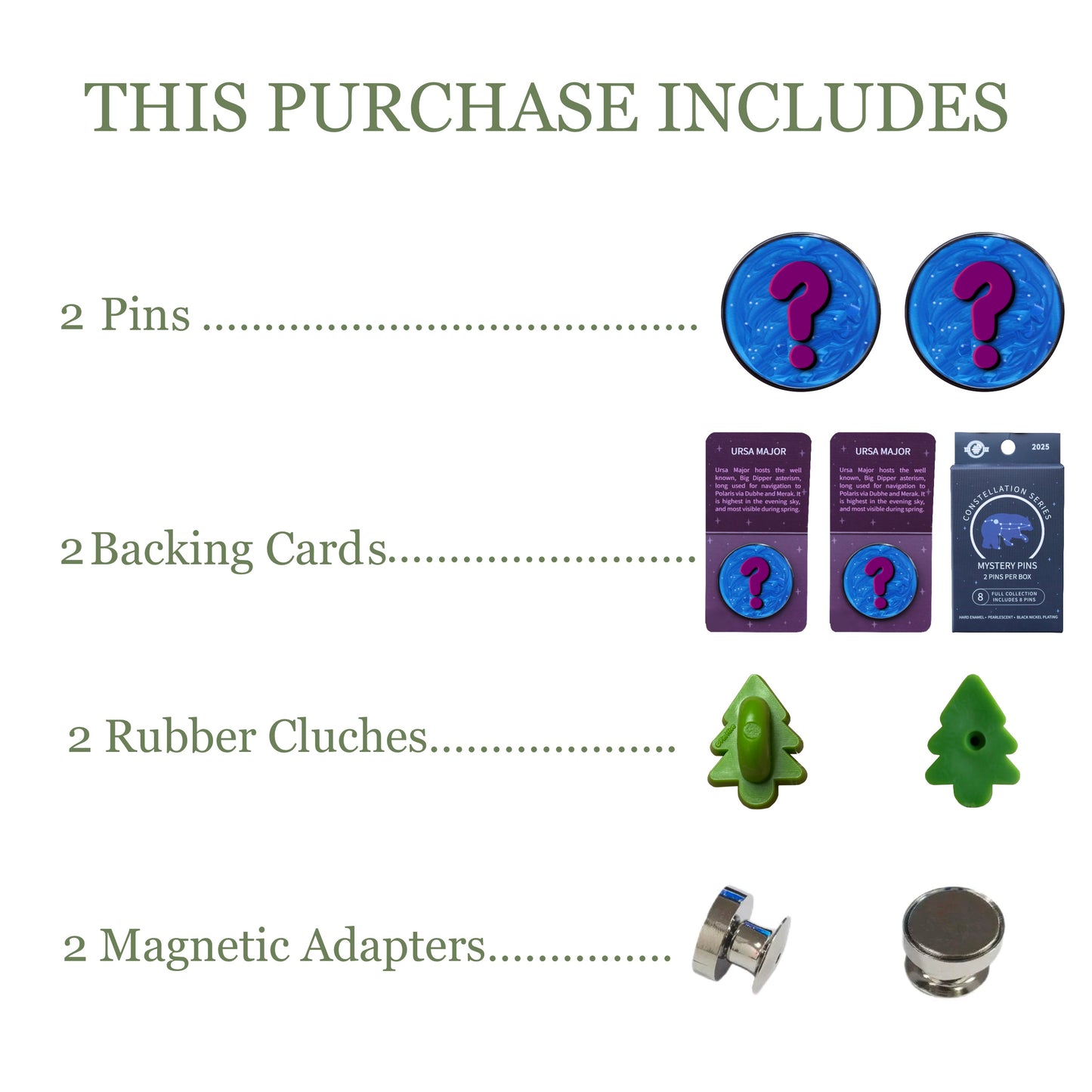 List of items included in a purchase with corresponding icons and text on a white background.