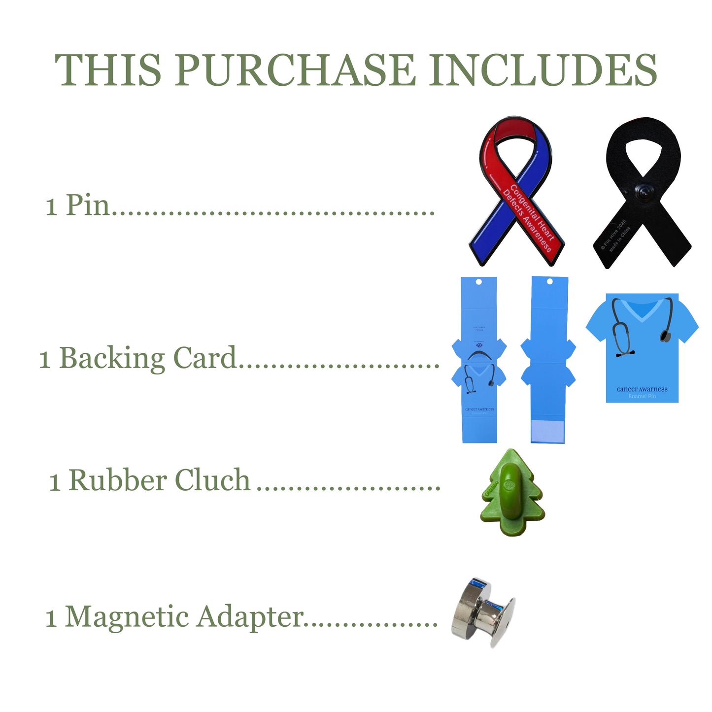 List of items included in a purchase with icons and text on a white background