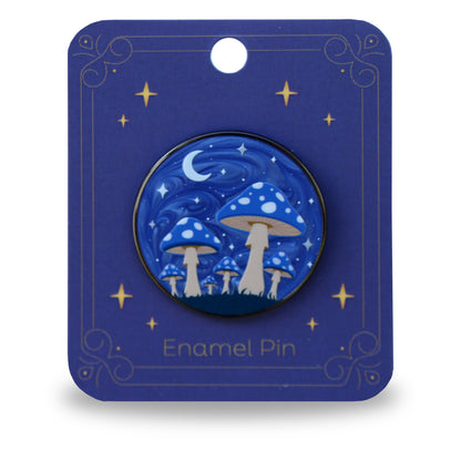 Blue Moonlit Mushroom Forest - Lapel Pin With Magnet