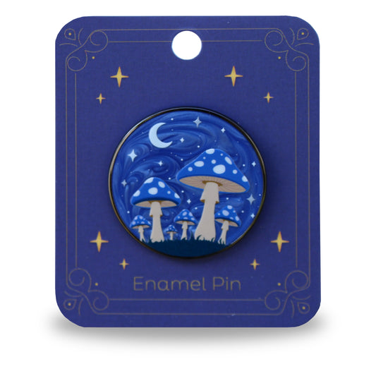 Blue Moonlit Mushroom Forest Pin With Magnet