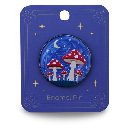 Red Moonlit Mushroom Forest Pin