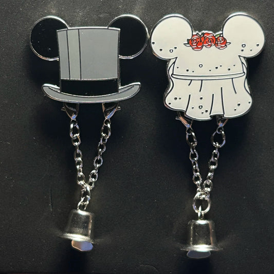 2024 - Mickey and Minnie - Wedding Hats with Dangle Bells - 2 Pin Set - Disney Pins
