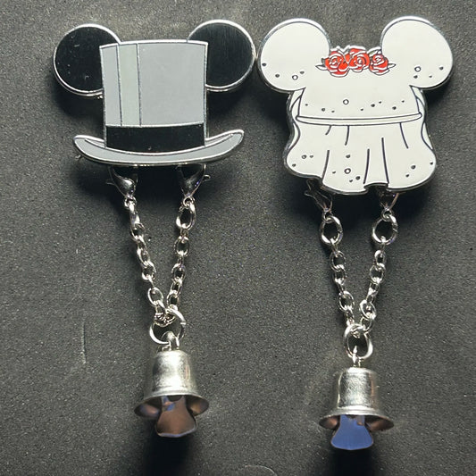 2024 - Mickey and Minnie - Wedding Hats with Dangle Bells - 2 Pin Set - Disney Pins