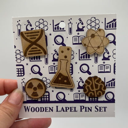 2026 - Science Icons - Wooden Pin Set of 5 - With Magnets