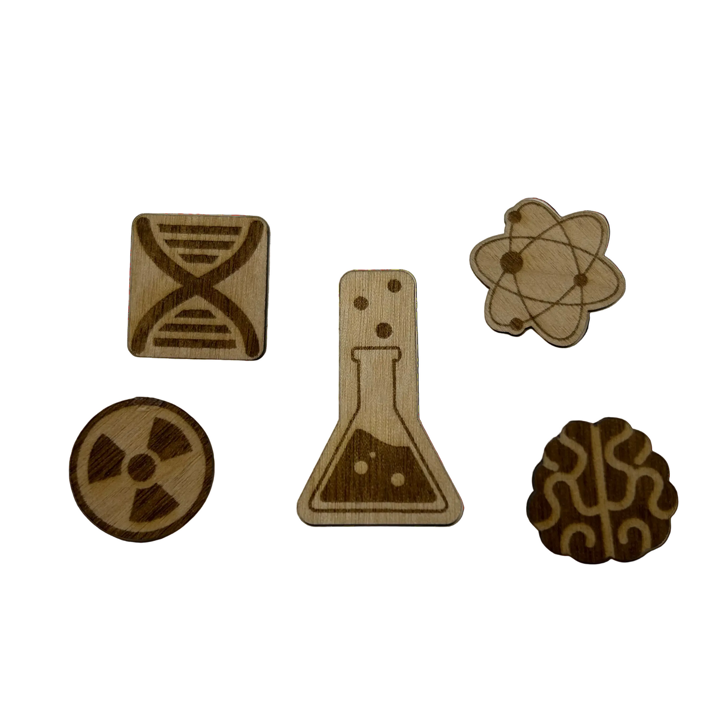 2026 - Science Icons - Wooden Pin Set of 5 - With Magnets