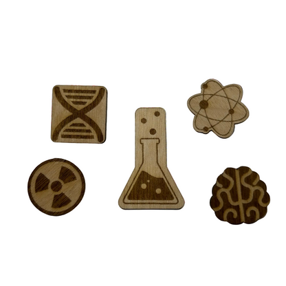 2026 - Science Icons - Wooden Pin Set of 5 - With Magnets