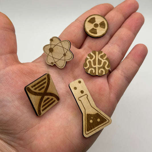 2026 - Science Icons - Wooden Pin Set of 5 - With Magnets