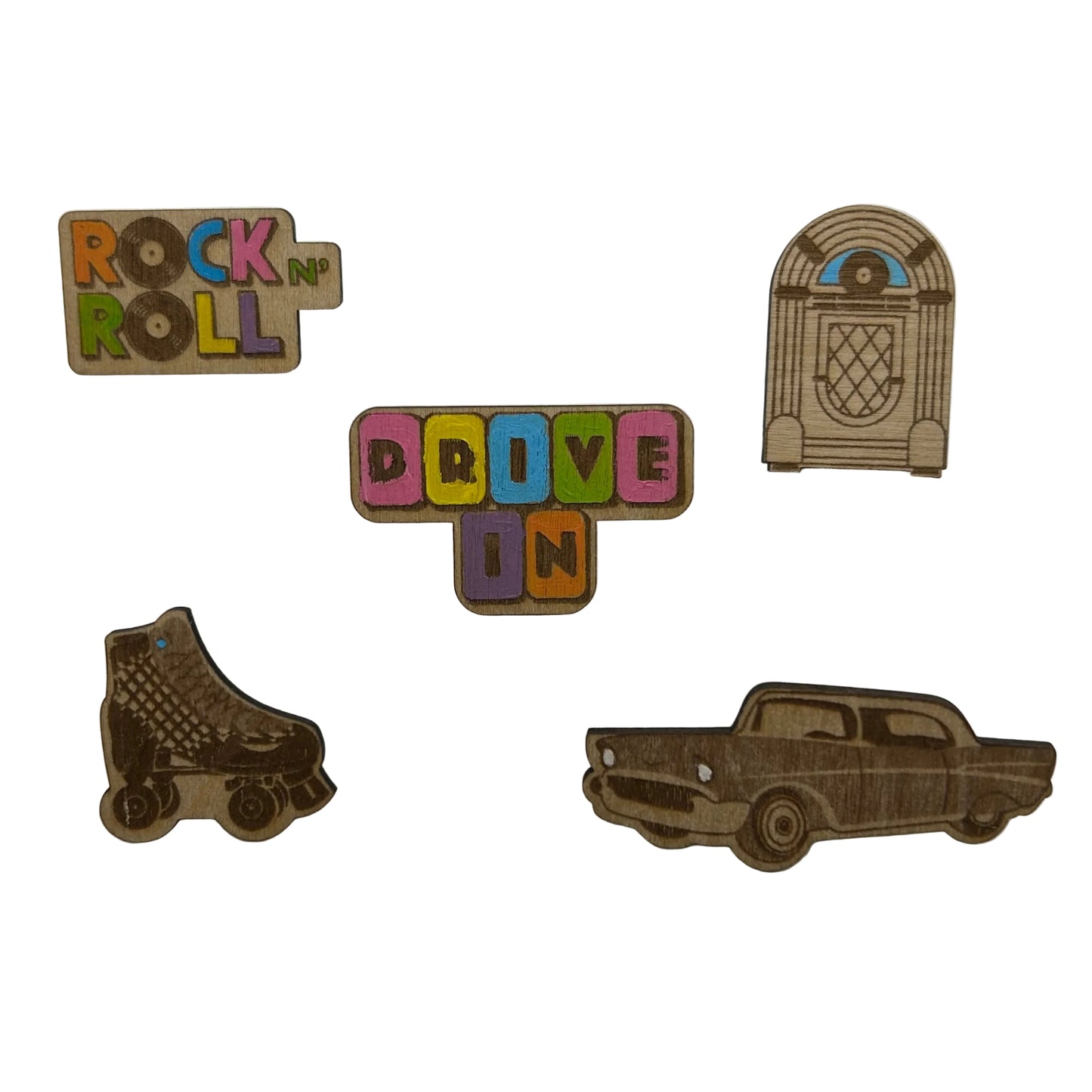 2026 - Retro Diner - Wooden Pin Set of 5 - With Magnets