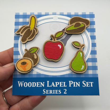 S2 - 2026 - Classic Fruits - Wooden Pin Set of 5 - With Magnets