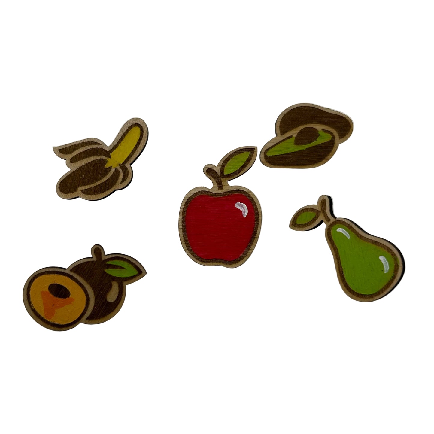 S2 - 2026 - Classic Fruits - Wooden Pin Set of 5 - With Magnets