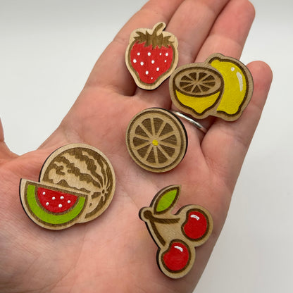 S1 - 2026 - Classic Fruits - Wooden Pin Set of 5 - With Magnets