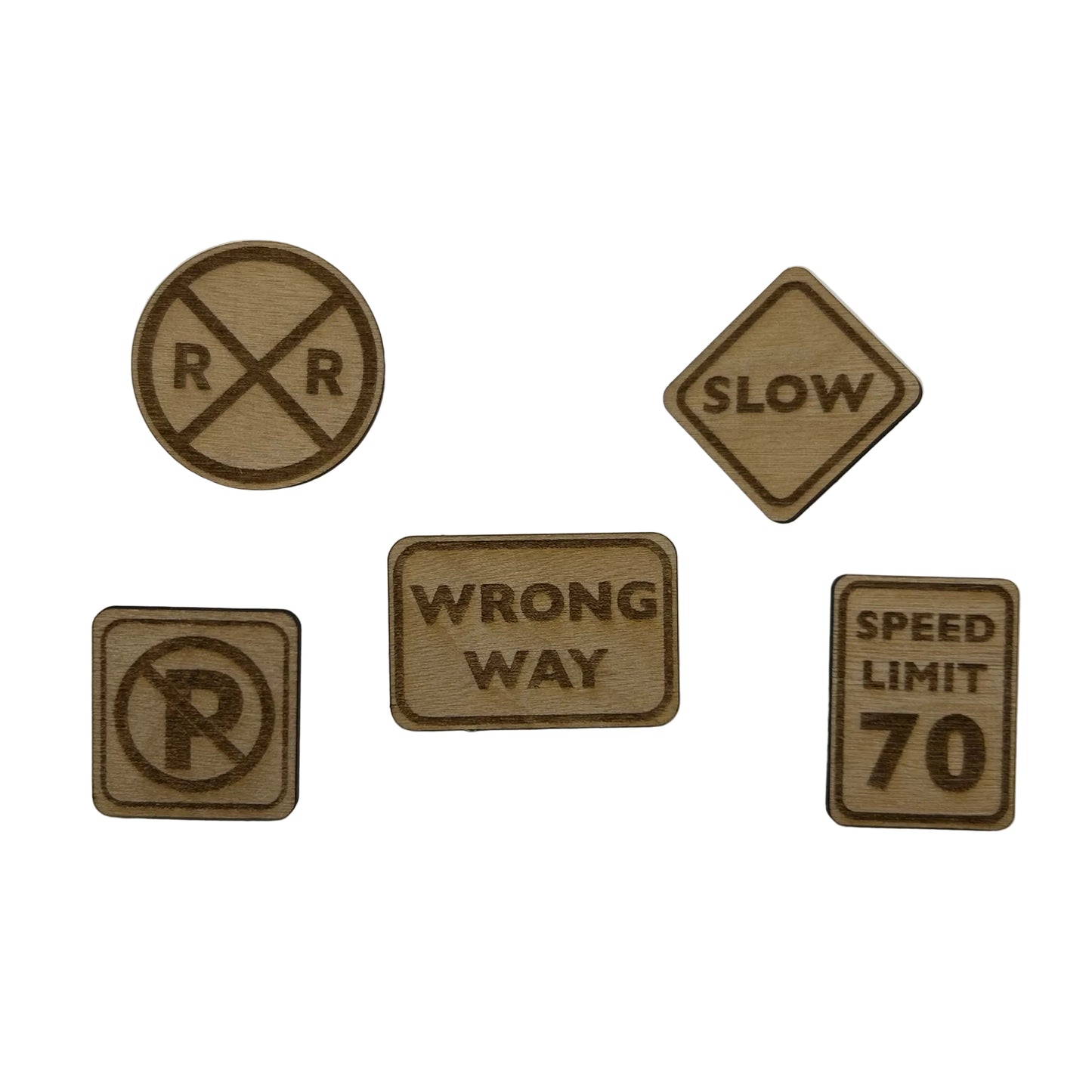 S3 - 2026 - Road Signs - Wooden Pin Set of 5 - With Magnets