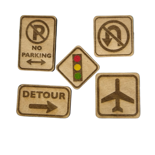 S1 - 2026 - Road Signs - Wooden Pin Set of 5 - With Magnets