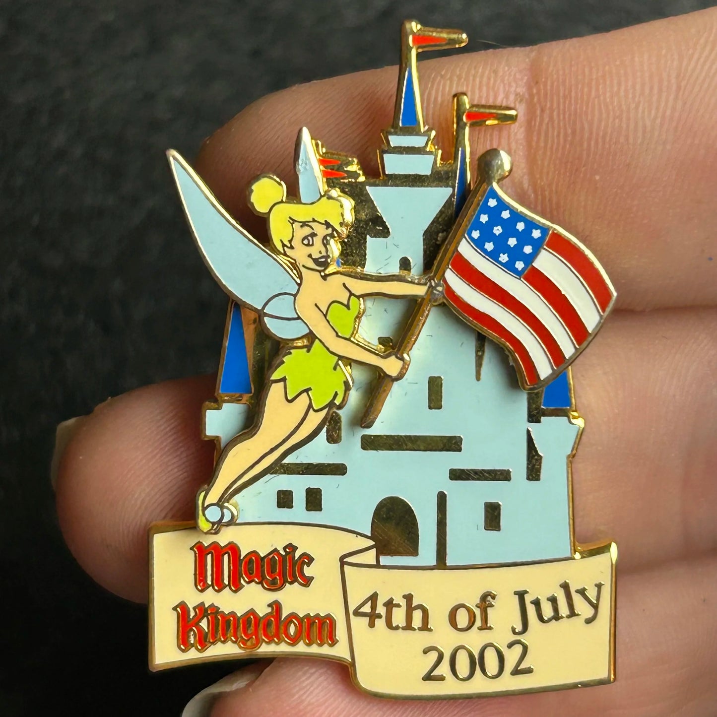 2002 - Tinker Bell - with Flag at Magic Kingdom - 4th Of July - LE 3,500 - WDW - Disney Pin on Pin