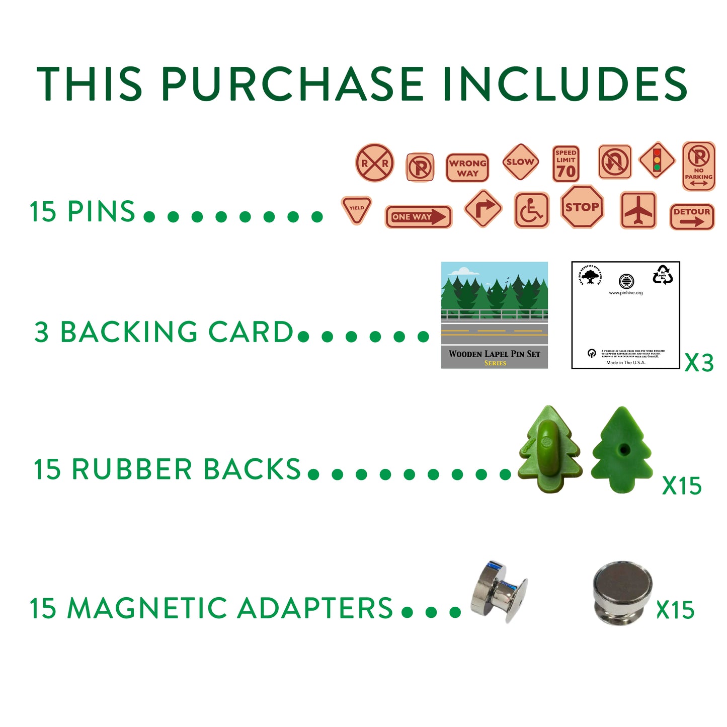2026 - Road Signs Bundle - Wooden Pin Set of 15 - With Magnets