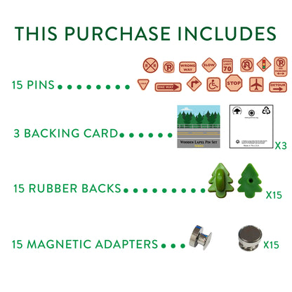 2026 - Road Signs Bundle - Wooden Pin Set of 15 - With Magnets