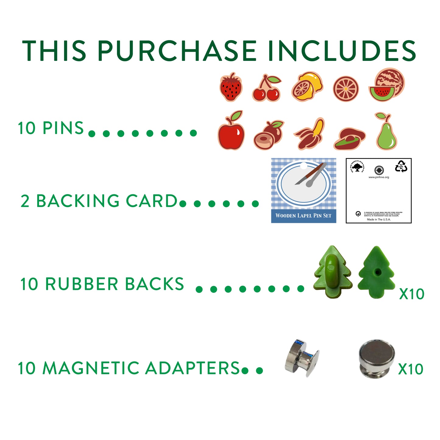 2026 - Classic Fruits - Wooden Pin Full Set Bundle of 10 - With Magnets