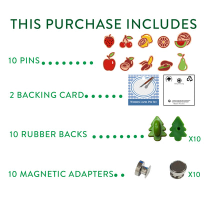 2026 - Classic Fruits - Wooden Pin Full Set Bundle of 10 - With Magnets