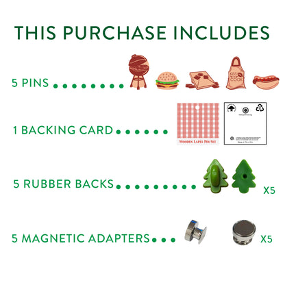 2026 - BBQ Picnic - Wooden Pin Set of 5 - With Magnets