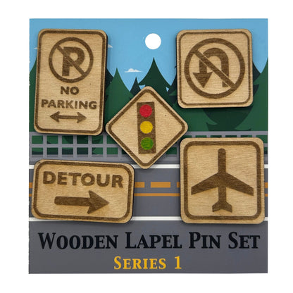 S1 - 2026 - Road Signs - Wooden Pin Set of 5 - With Magnets