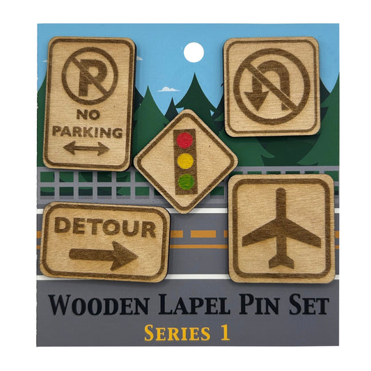 S1 - 2026 - Road Signs - Wooden Pin Set of 5 - With Magnets