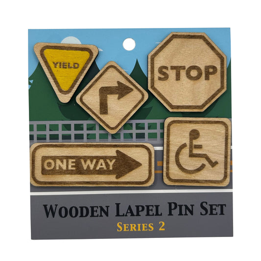 S2 - 2026 - Road Signs - Wooden Pin Set of 5 - With Magnets