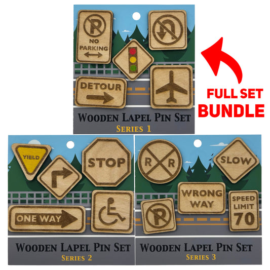 2026 - Road Signs Bundle - Wooden Pin Set of 15 - With Magnets