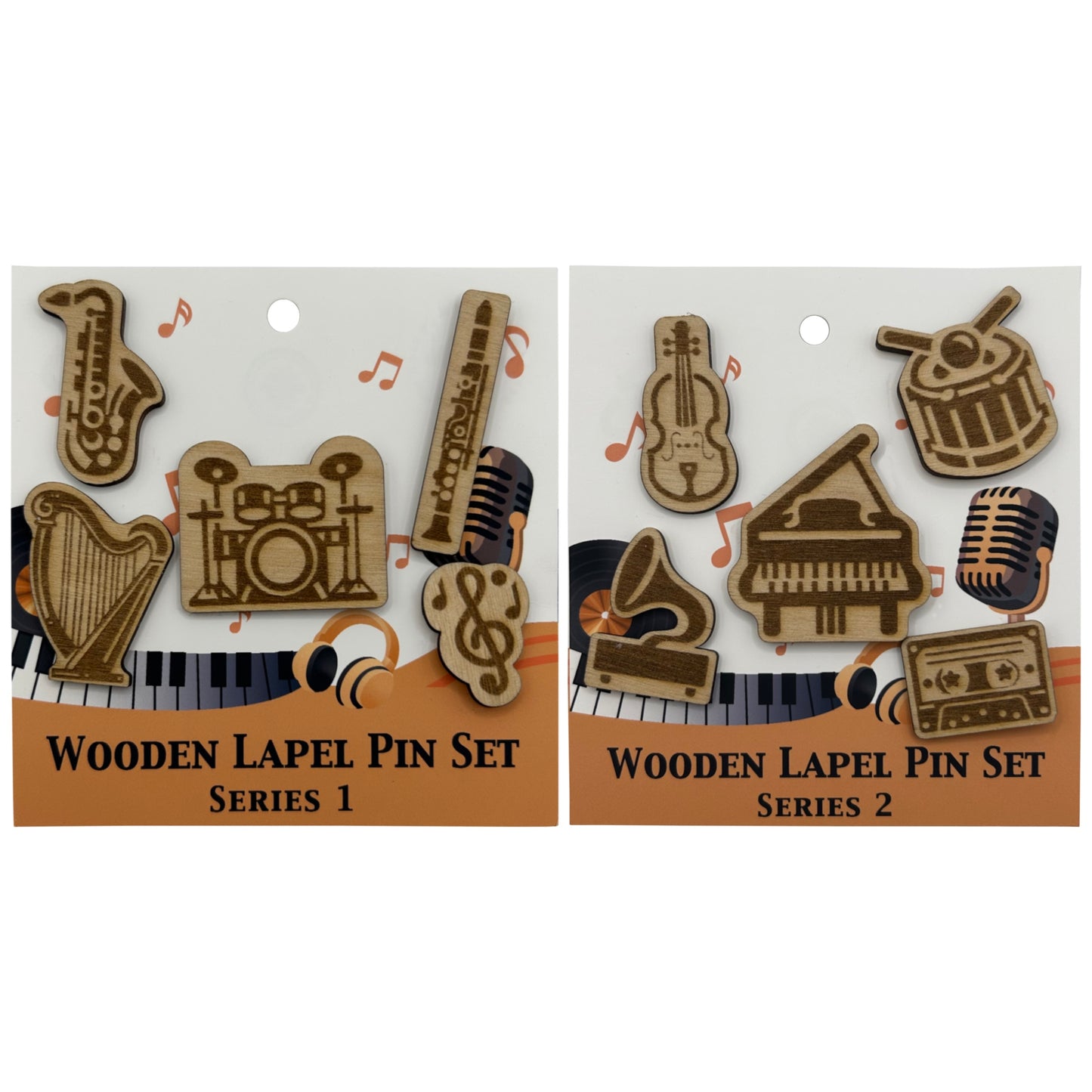 2026 - Musical Instruments - Wooden Pin Full Set Bundle of 10 - With Magnets