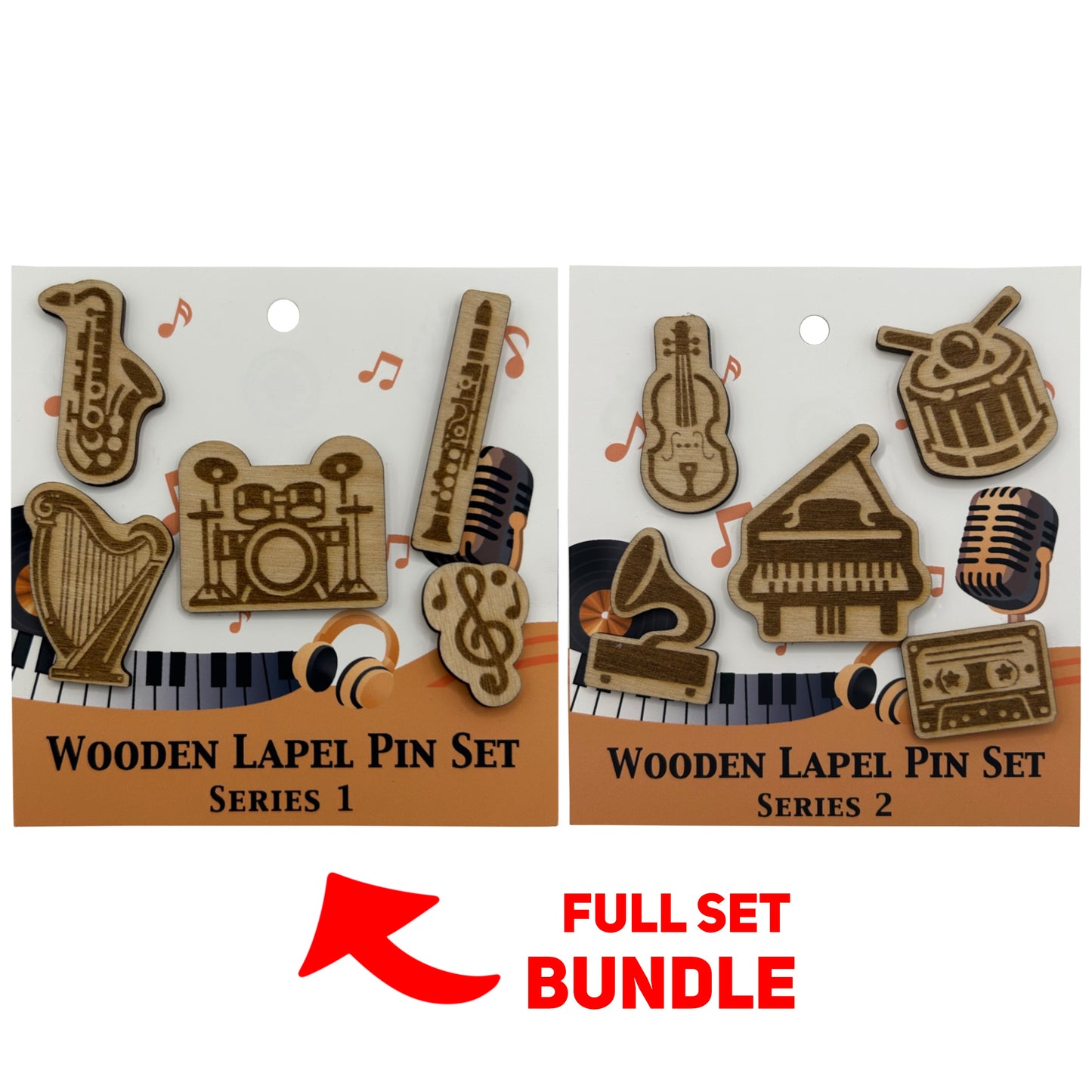 2026 - Musical Instruments - Wooden Pin Full Set Bundle of 10 - With Magnets