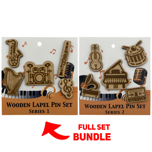 2026 - Musical Instruments - Wooden Pin Full Set Bundle of 10 - With Magnets