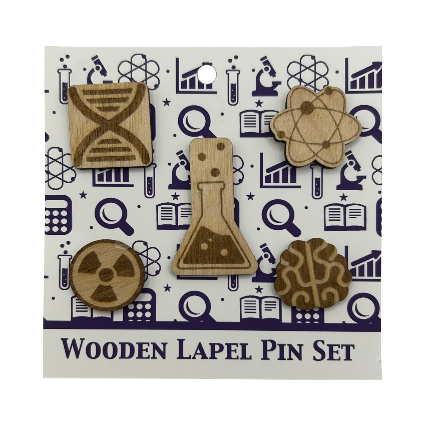 2026 - Science Icons - Wooden Pin Set of 5 - With Magnets