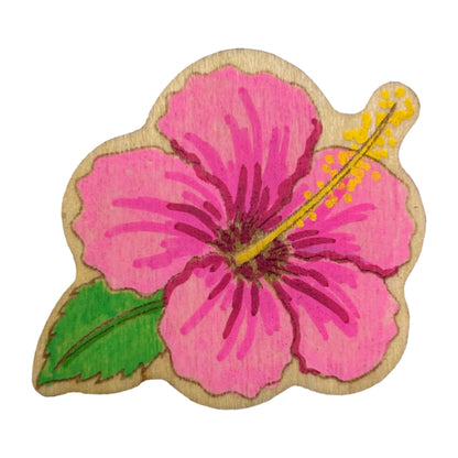 Hibiscus Flower - Wooden Lapel Pin & Magnet