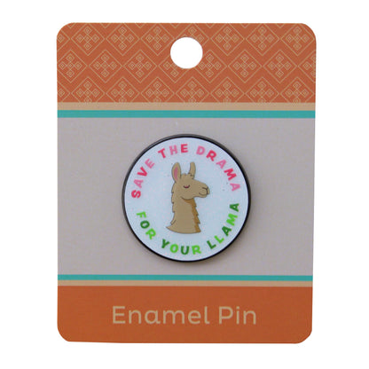 Enamel pin with llama design on a branded pin hive card