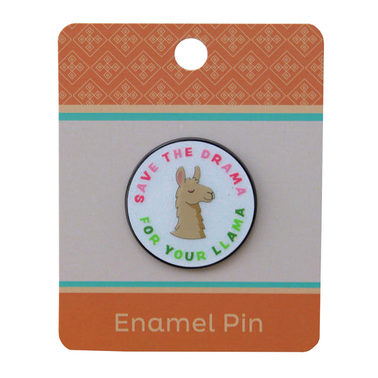 Enamel pin with llama design on a branded pin hive card