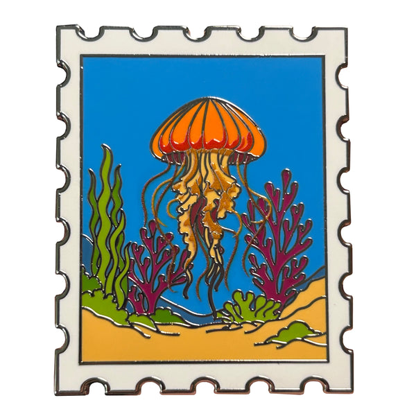 Pacific Sea Nettle Jellyfish Postage Stamp Pin With Magnet