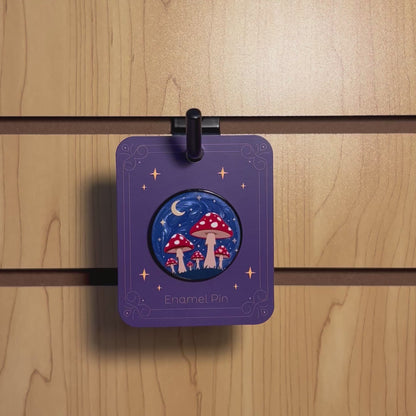 Red Moonlit Mushroom Forest Pin