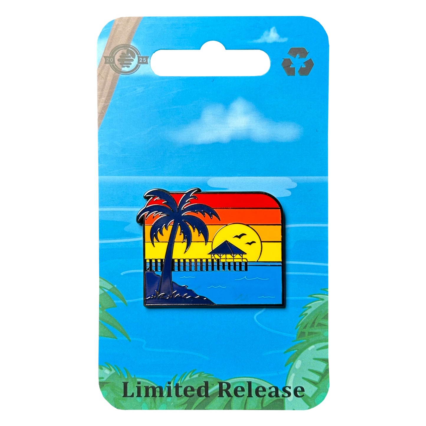 Florida Keys sunset limited release enamel pin on blue ocean backing card